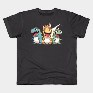 three Godzilla happy mood in kawaii cartoon style Kids T-Shirt